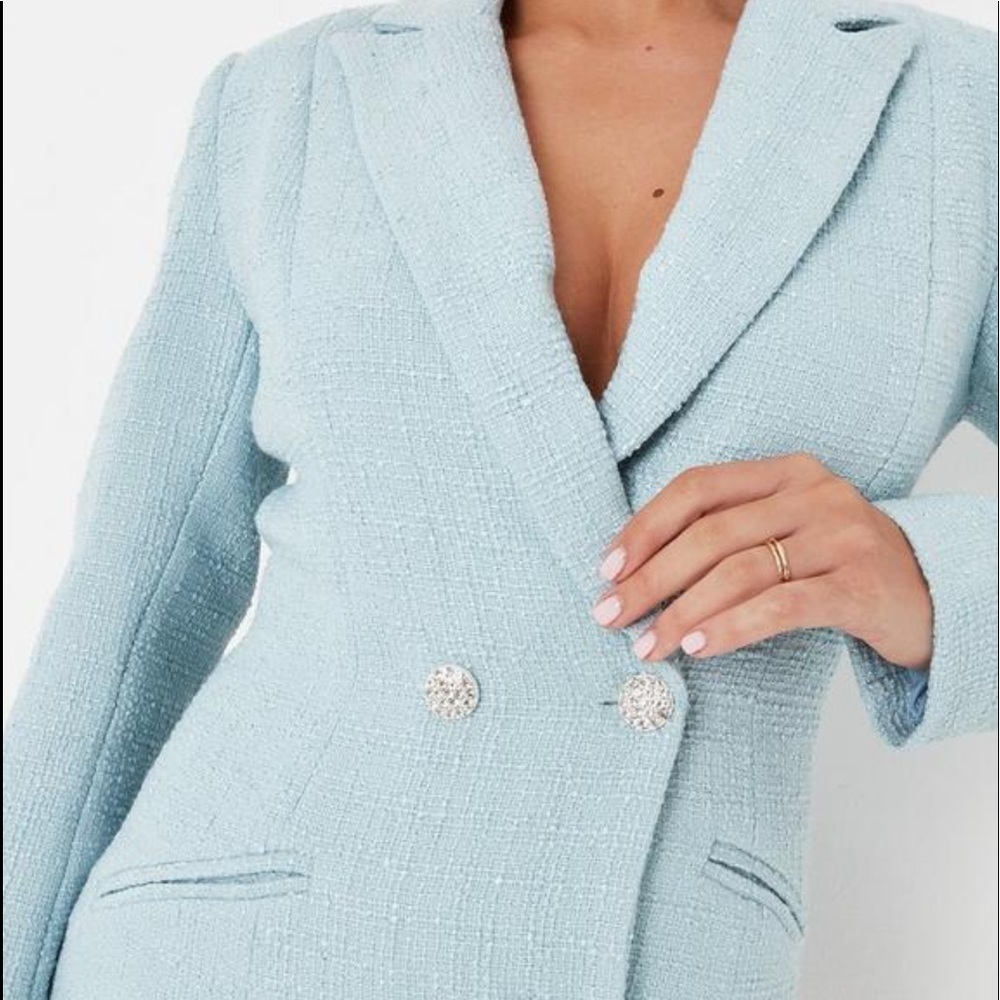 Blue boucle blazer dress